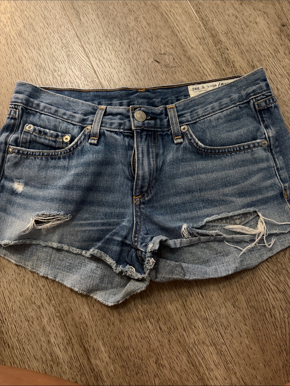 rag & bone Washed Blue Distressed Denim Shorts